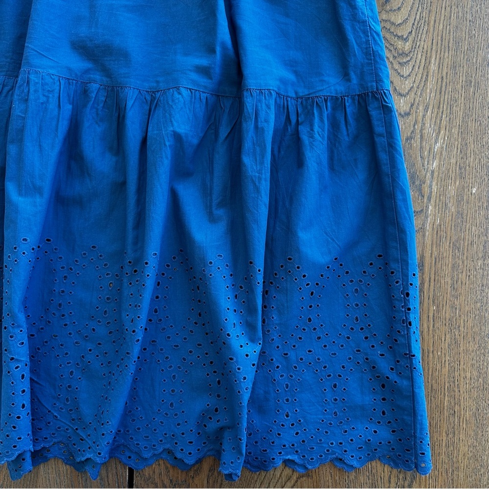 Uniglo Cotton Sun Midi Dress Eyelet Smocked Pockets Blue Size XS Women's - Picture 4 of 16